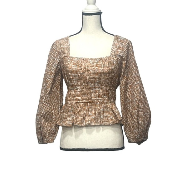 🎆 Circus by Sam Edelman peplum top small square neck balloon sleeve orange retro - Picture 3 of 9